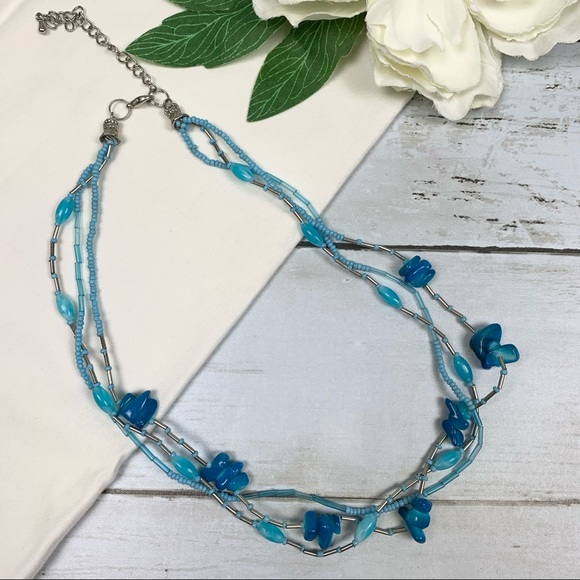 Vintage Blue Beaded Multi Strand Necklace - Picture 4 of 9